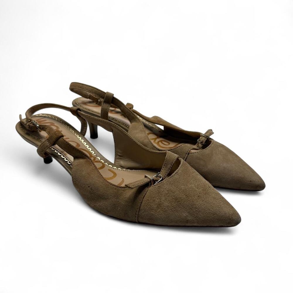 Sam Edelman tan suede kitten heel slingback courts size 8 perfect going out shoe